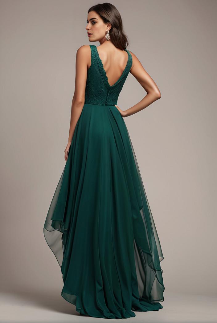 sequin bodice tulle high low evening dress with ribbon waist 140734