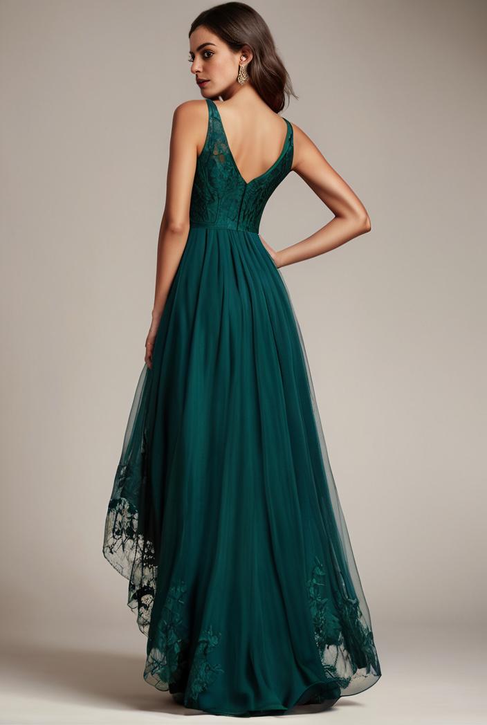 sequin bodice tulle high low evening dress with ribbon waist 140709