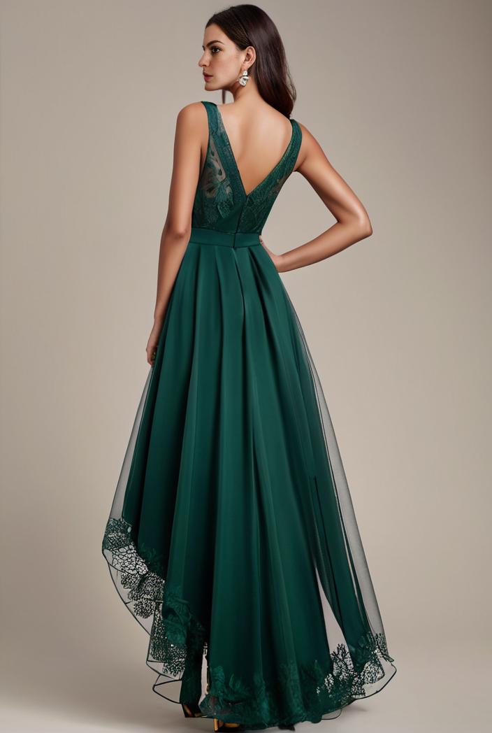 sequin bodice tulle high low evening dress with ribbon waist 140710