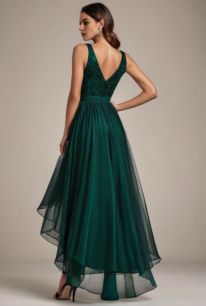 sequin bodice tulle high low evening dress with ribbon waist 140712