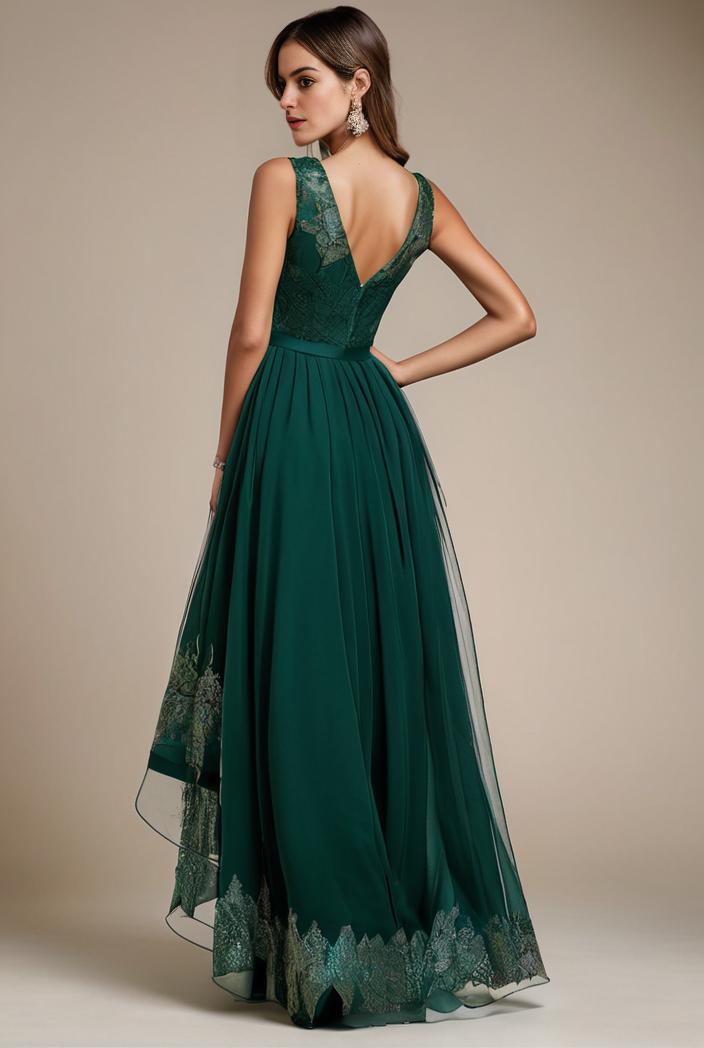 sequin bodice tulle high low evening dress with ribbon waist 140713