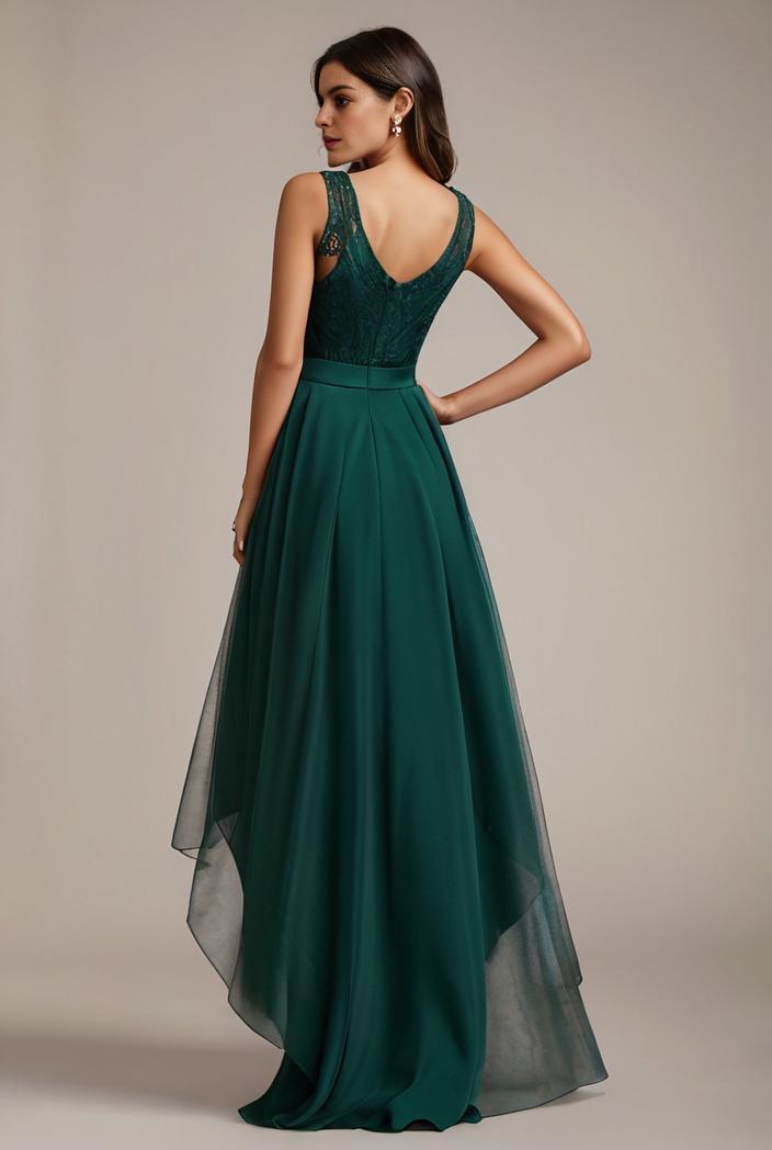 sequin bodice tulle high low evening dress with ribbon waist 140714