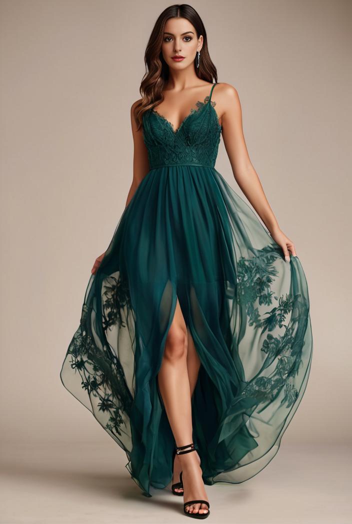 sequin bodice tulle high low evening dress with ribbon waist 140717