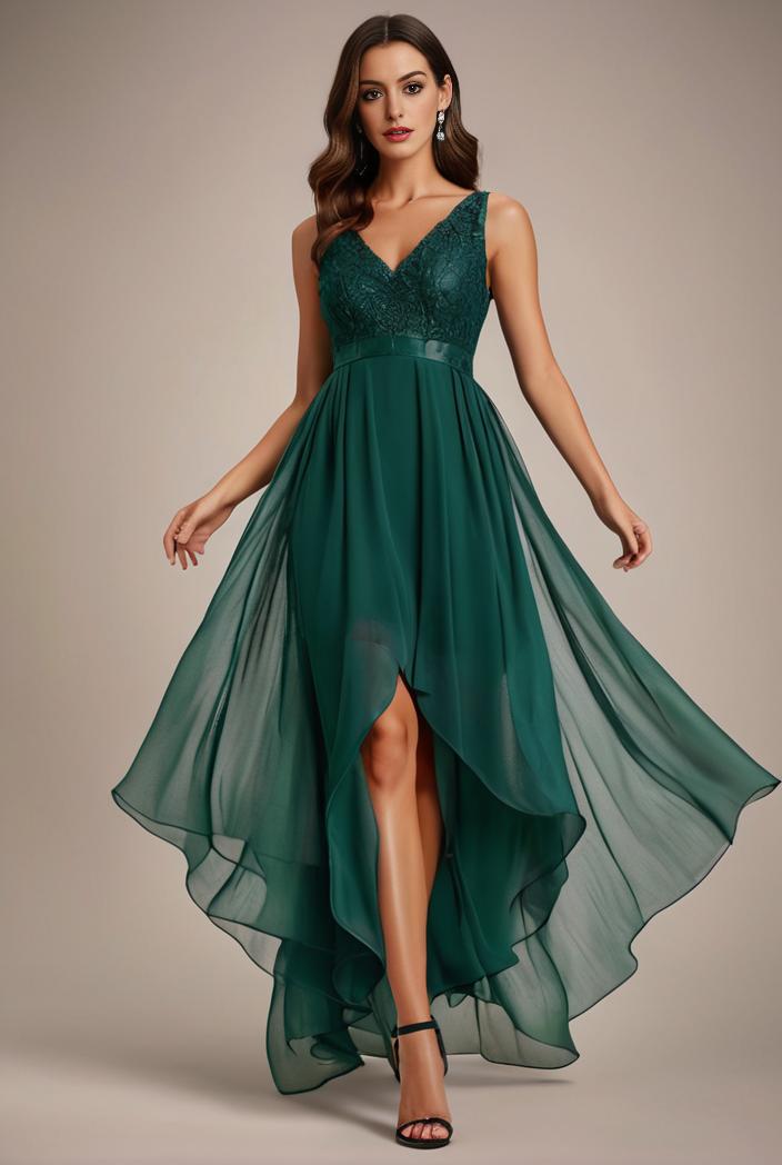 sequin bodice tulle high low evening dress with ribbon waist 140718