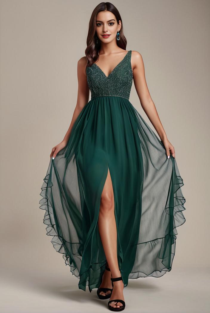 sequin bodice tulle high low evening dress with ribbon waist 140719