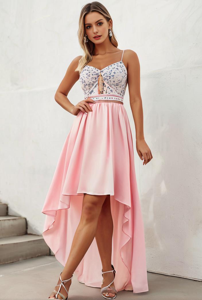 sequin bodice tulle high low evening dress with ribbon waist 140728