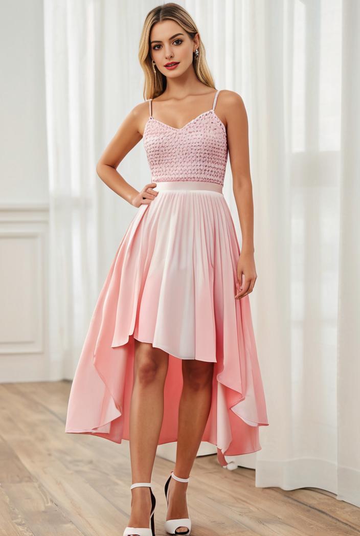 sequin bodice tulle high low evening dress with ribbon waist 140729