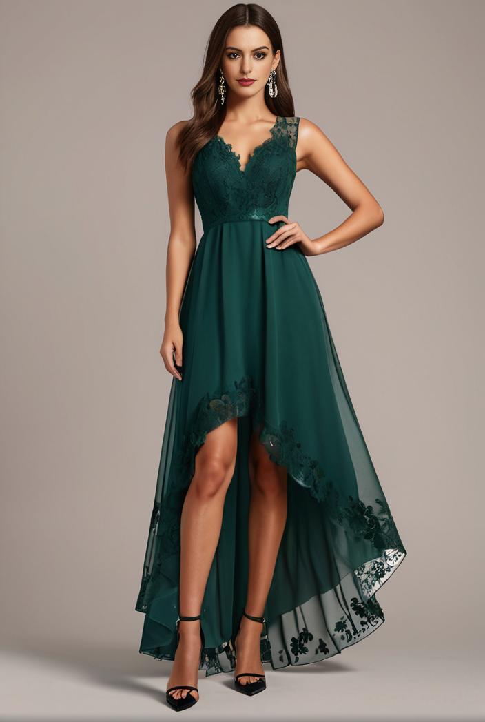 sequin bodice tulle high low evening dress with ribbon waist 140747