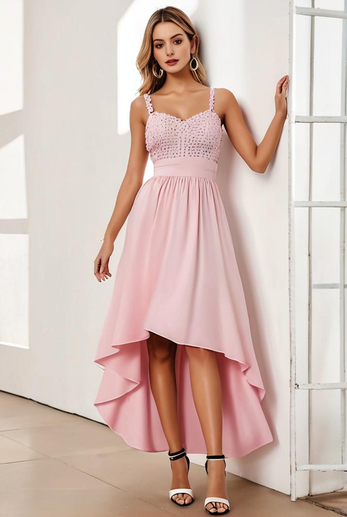 sequin bodice tulle high low evening dress with ribbon waist 140776