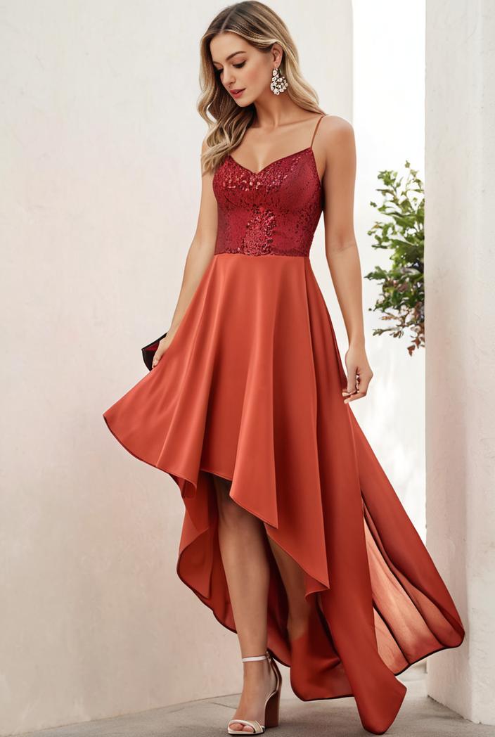 sleeveless v back tulle high low sequin appliques evening dresses 143241