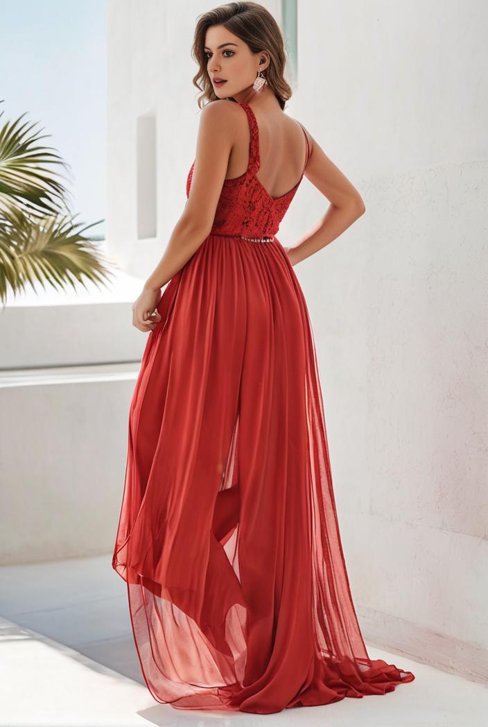 sleeveless v back tulle high low sequin appliques evening dresses 143265