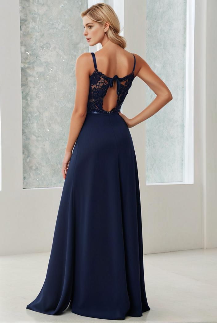 convertible chiffon lace open back spaghetti straps bridesmaid dress 147706