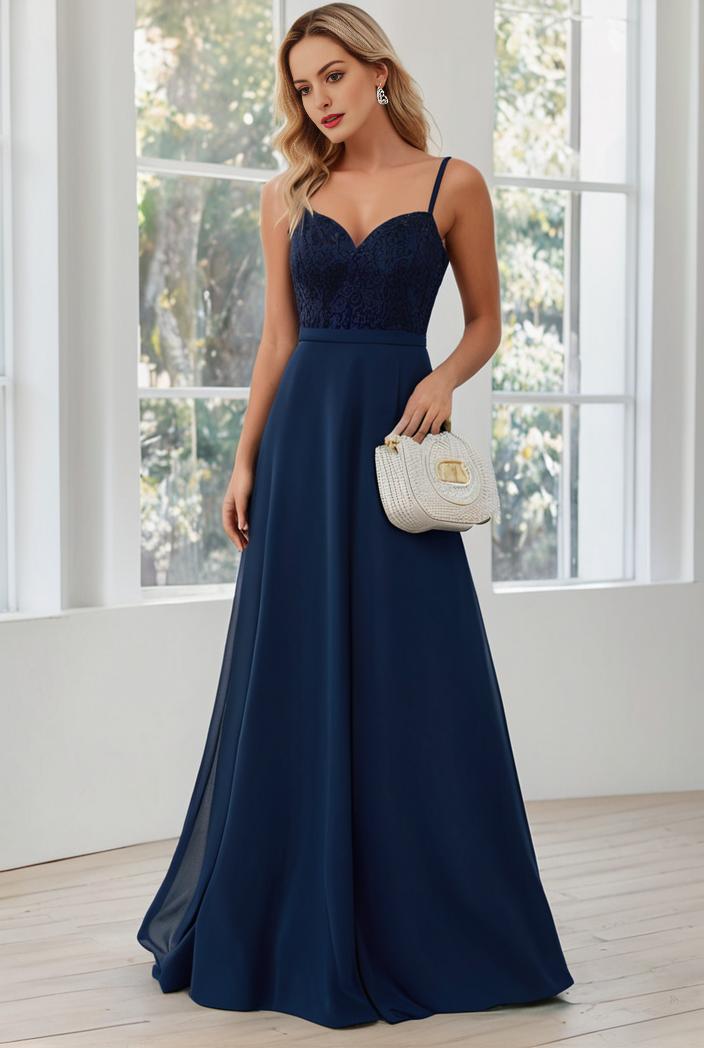 convertible chiffon lace open back spaghetti straps bridesmaid dress 147712