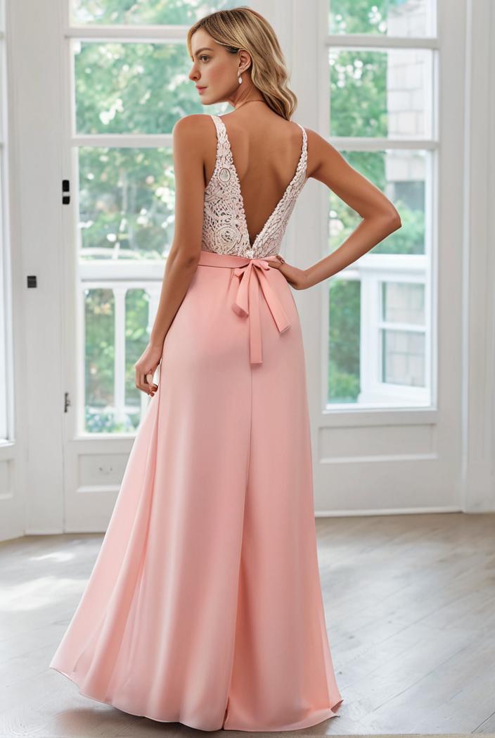 convertible chiffon lace open back spaghetti straps bridesmaid dress 147735