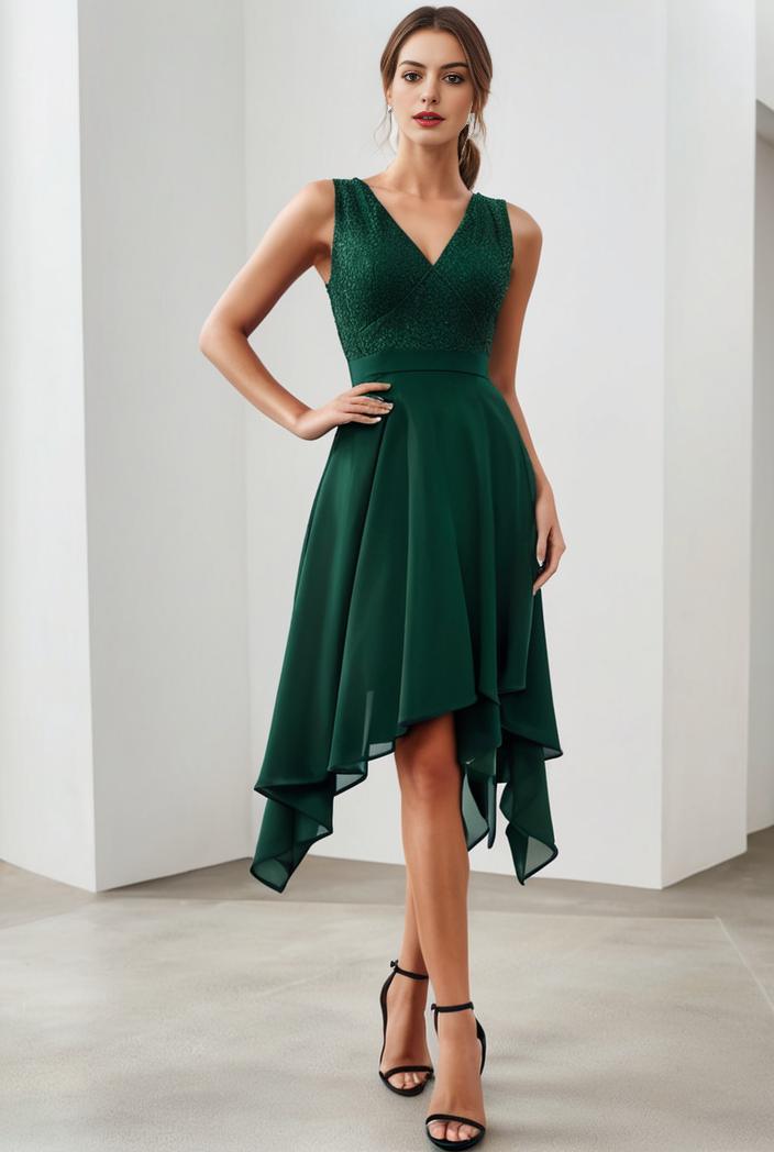 deep v neck lace chiffon bridesmaid dress with asymmetrical hem 148204