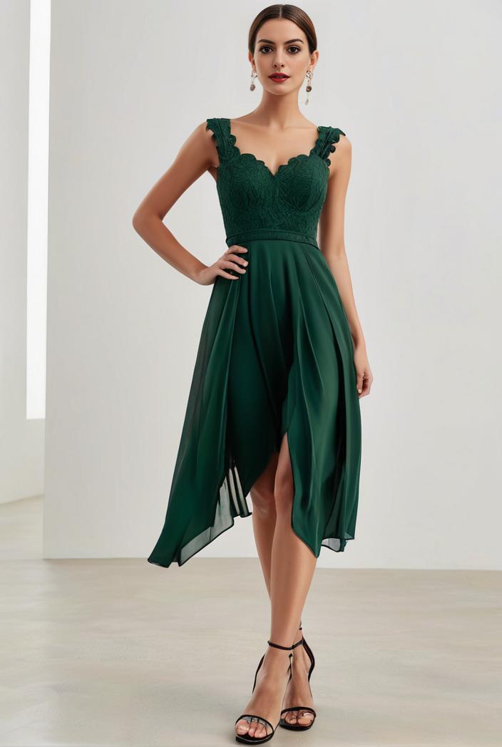 deep v neck lace chiffon bridesmaid dress with asymmetrical hem 148211