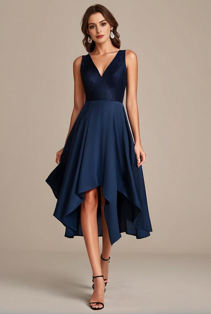 deep v neck lace chiffon bridesmaid dress with asymmetrical hem 148223