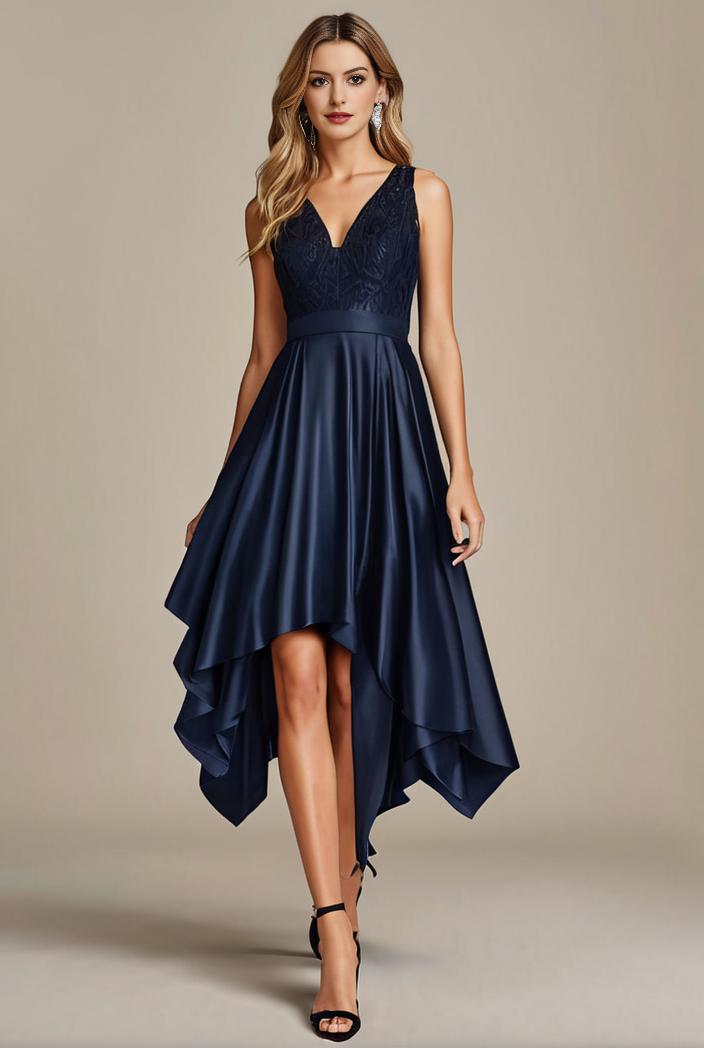deep v neck lace chiffon bridesmaid dress with asymmetrical hem 148226