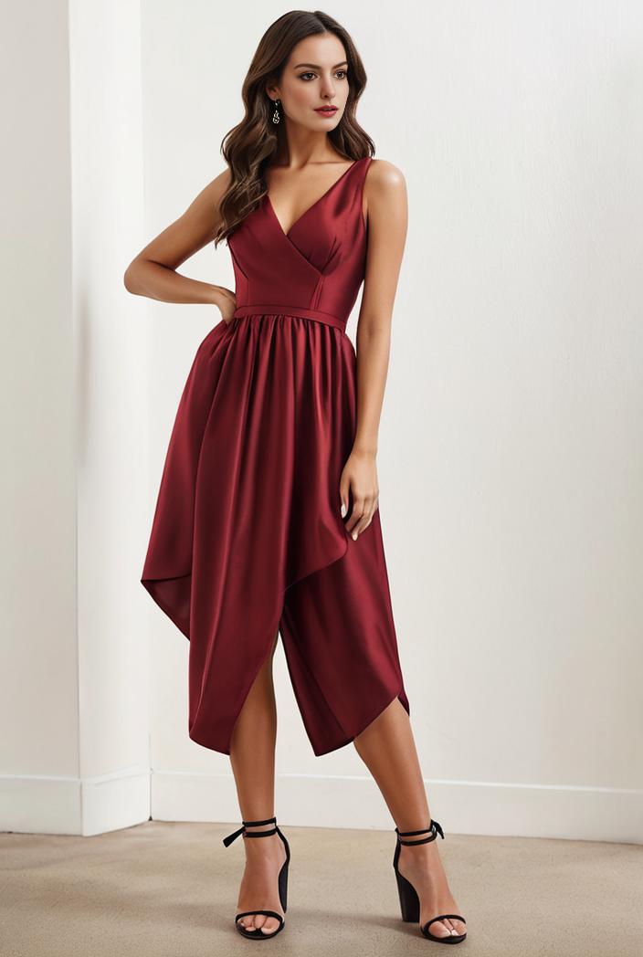 deep v neck lace chiffon bridesmaid dress with asymmetrical hem 148274