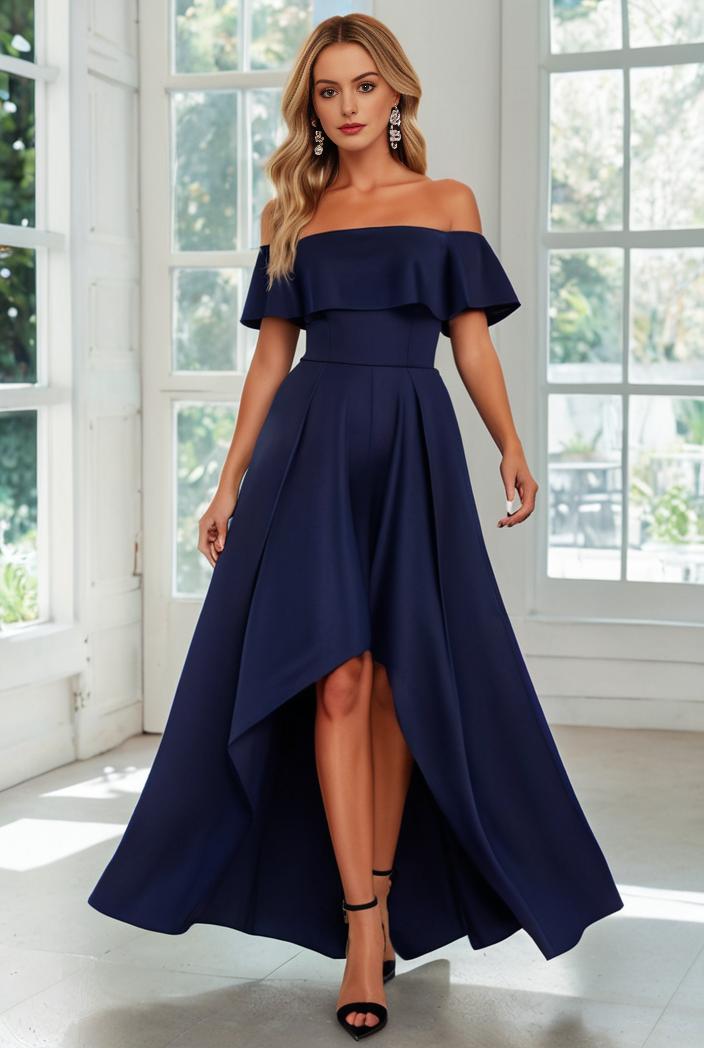 elegant chiffon high low off the shoulder bridesmaid dress 149161