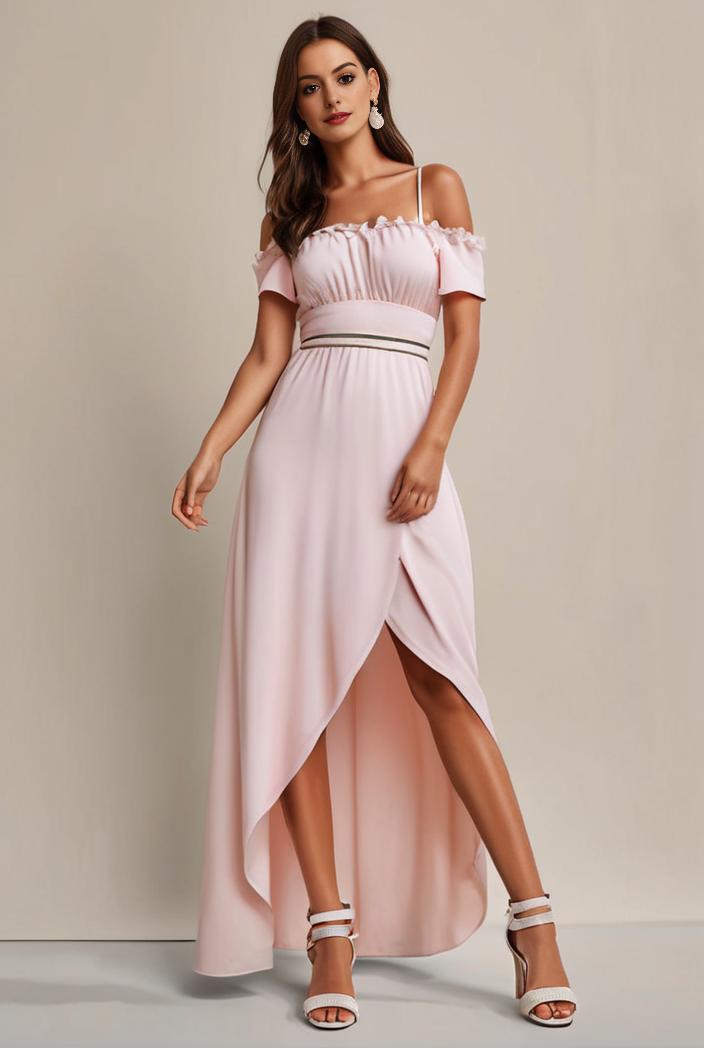 elegant chiffon high low off the shoulder bridesmaid dress 149216