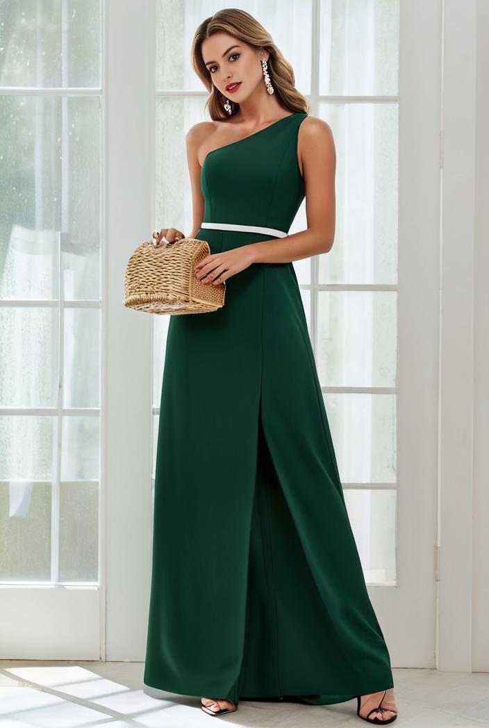 flowy chiffon one shoulder with three straps bridesmaid dress 102018