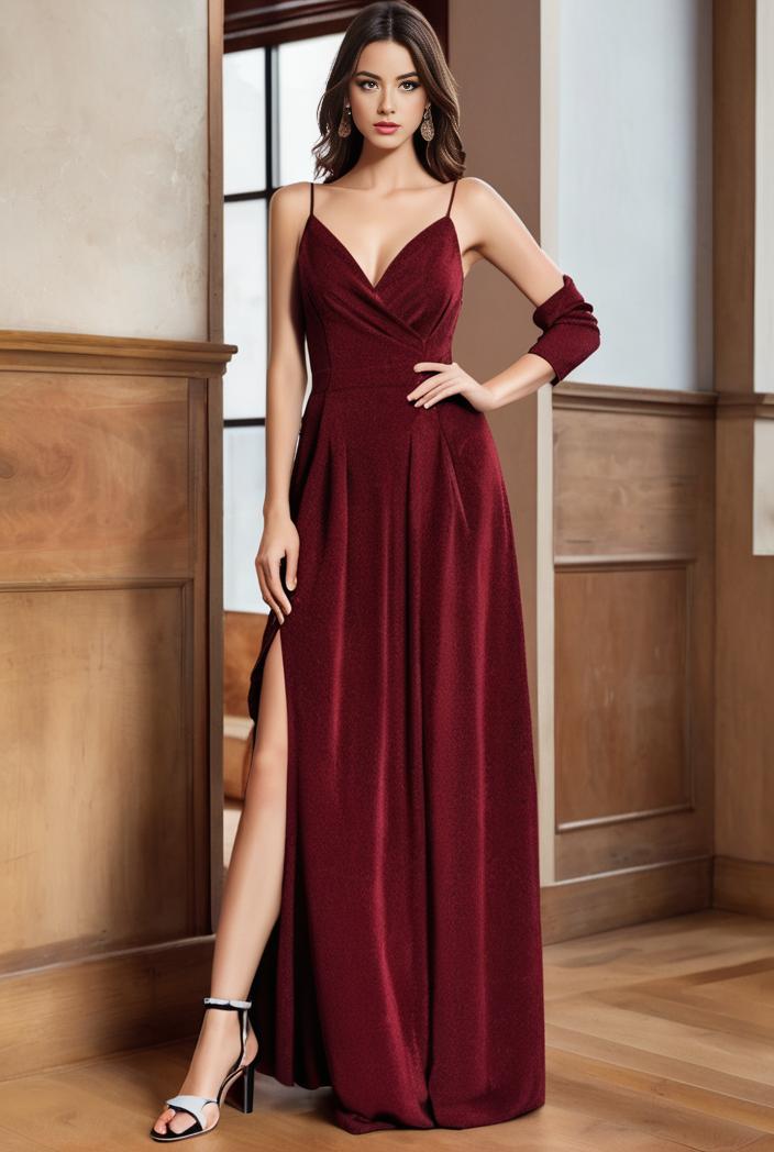 spaghetti strap 2 in 1 sheer evening dress 122303