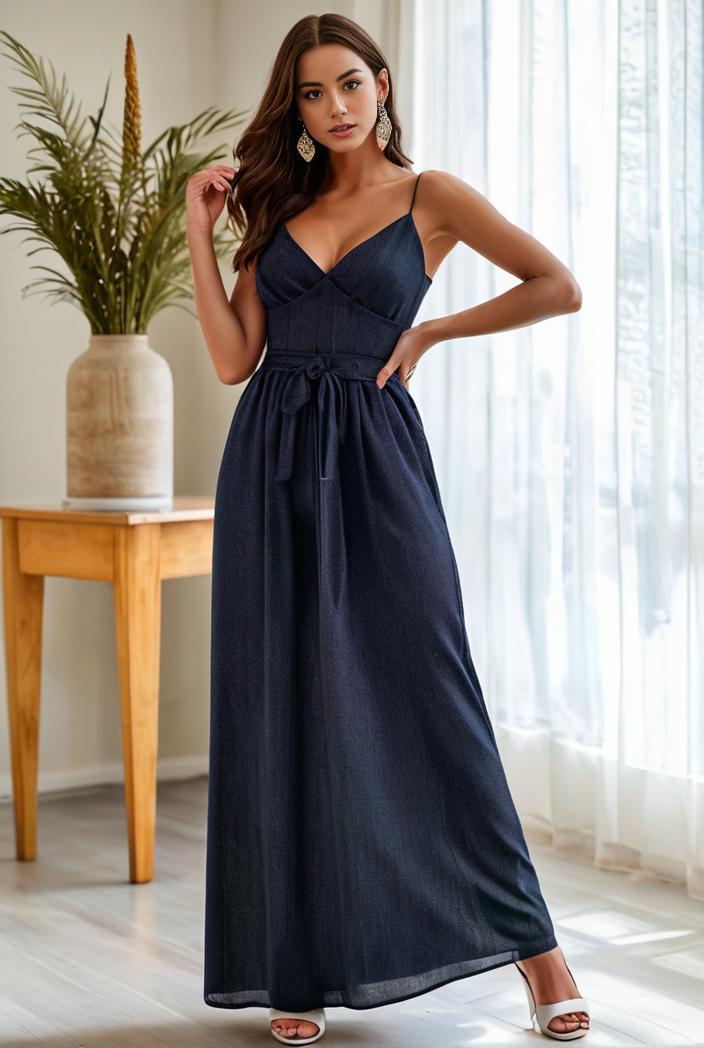spaghetti strap 2 in 1 sheer evening dress 122320