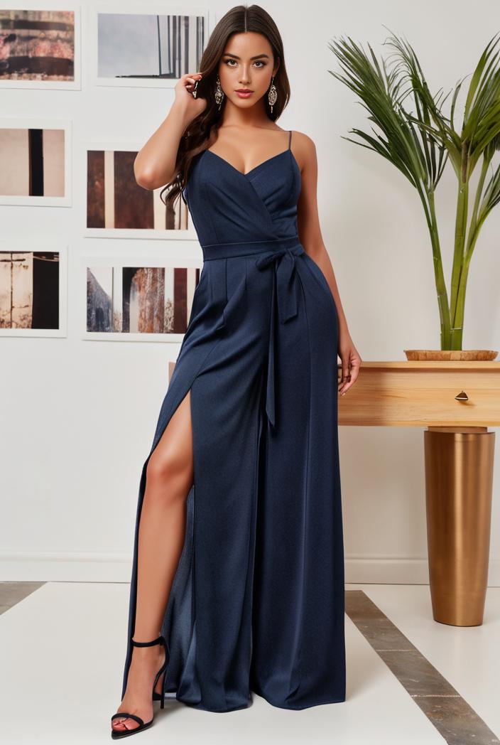 spaghetti strap 2 in 1 sheer evening dress 122343
