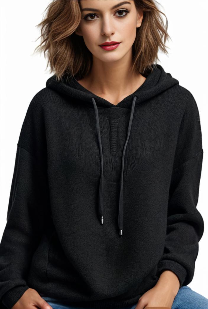 plus size casual hoodie women s plus solid ribbed long sleeve slight stretch hoodie drawstring sweatshirt 105140