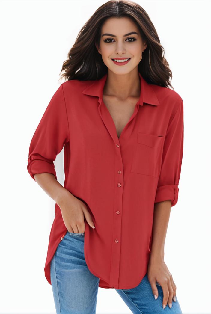 plus size formal shirt women s plus plain long sleeve turn down collar button up workwear shirt 105753