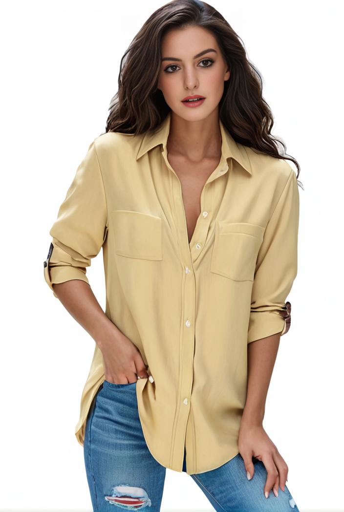 plus size formal shirt women s plus plain long sleeve turn down collar button up workwear shirt 105767