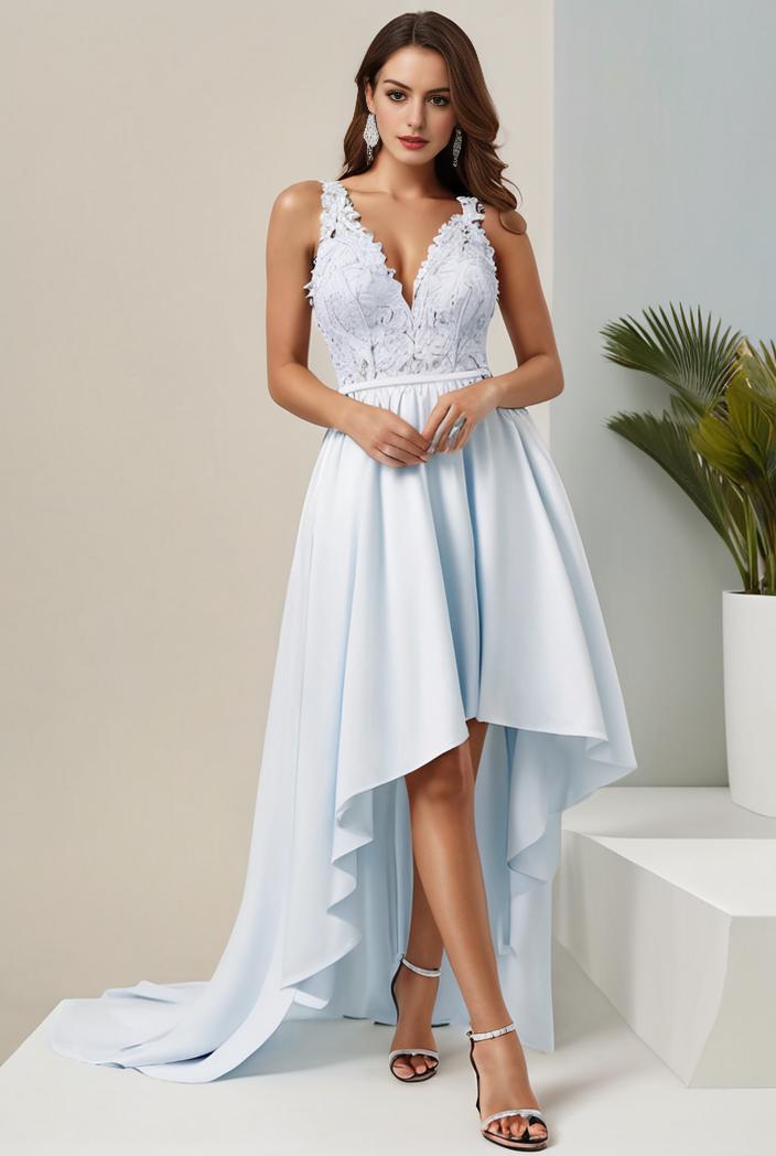 plus size sequin high low deep v neck tulle evening dresses 107290