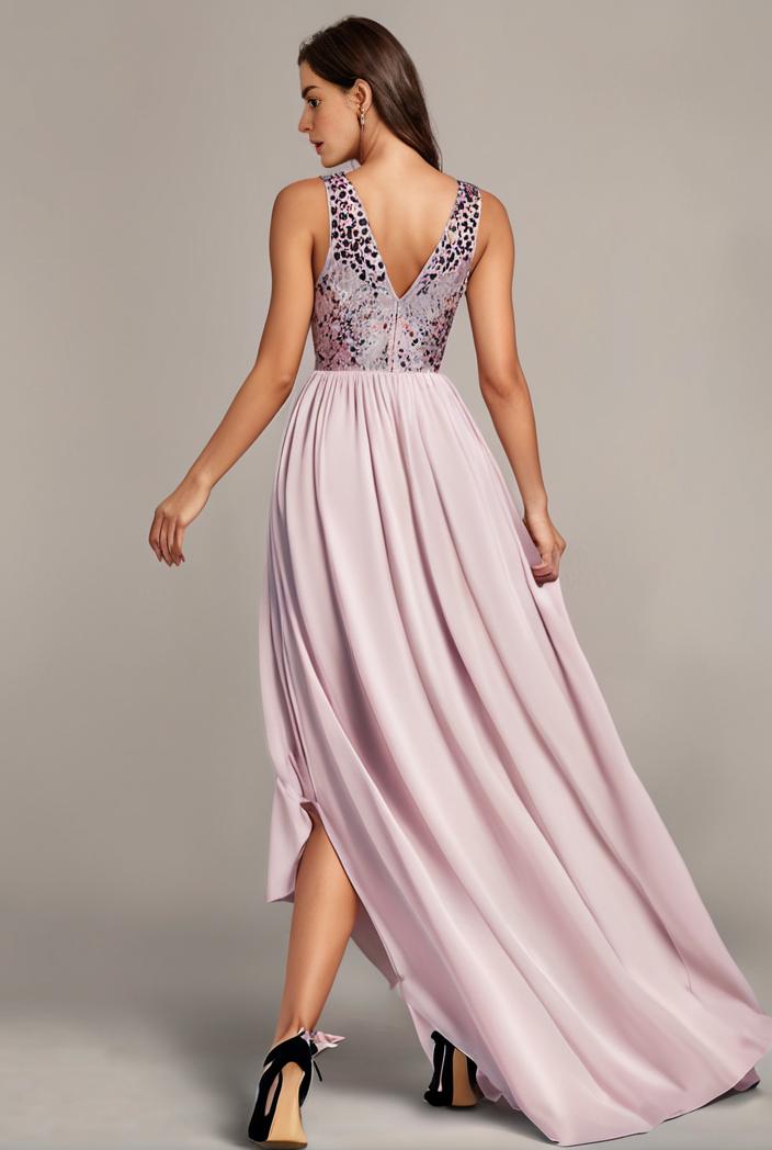 plus size sequin high low deep v neck tulle evening dresses 107308