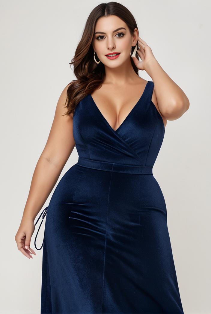 plus size shiny v neck side slit formal evening dress 107523