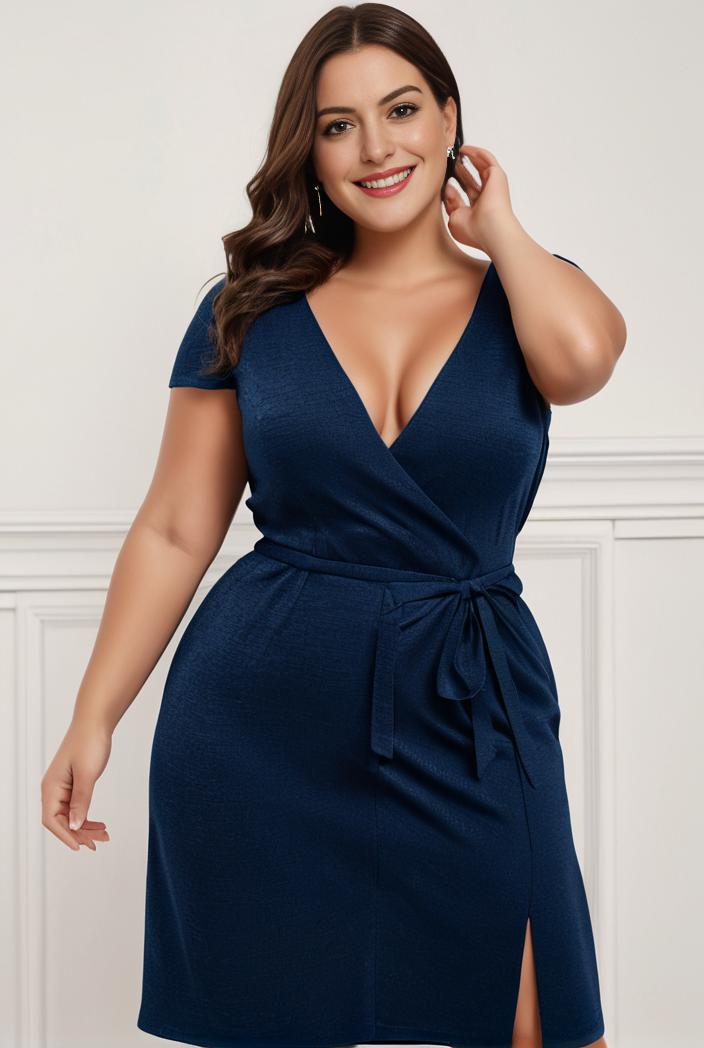 plus size shiny v neck side slit formal evening dress 107529
