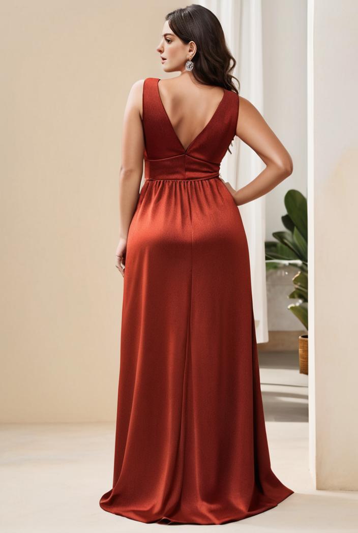 plus size shiny v neck side slit formal evening dress 107554