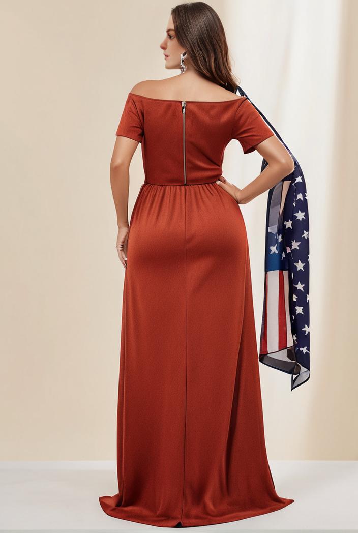 plus size shiny v neck side slit formal evening dress 107559