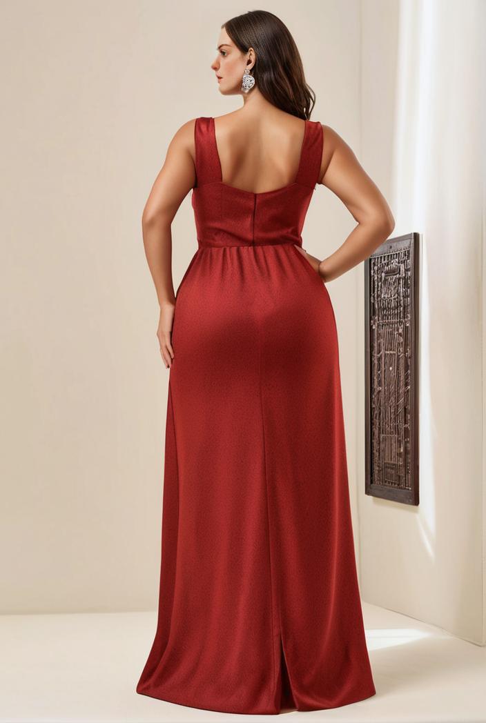 plus size shiny v neck side slit formal evening dress 107560