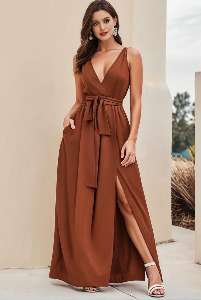 plus size shiny v neck side slit formal evening dress 107564