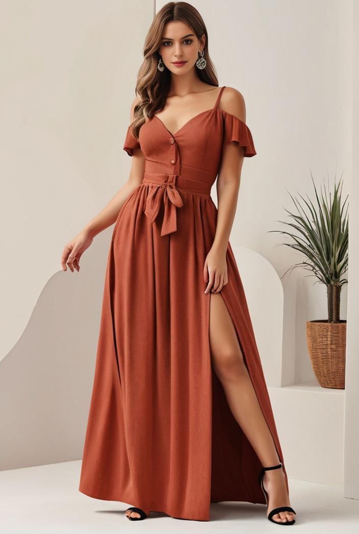 plus size shiny v neck side slit formal evening dress 107570