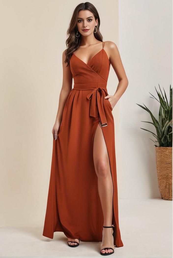 plus size shiny v neck side slit formal evening dress 107575