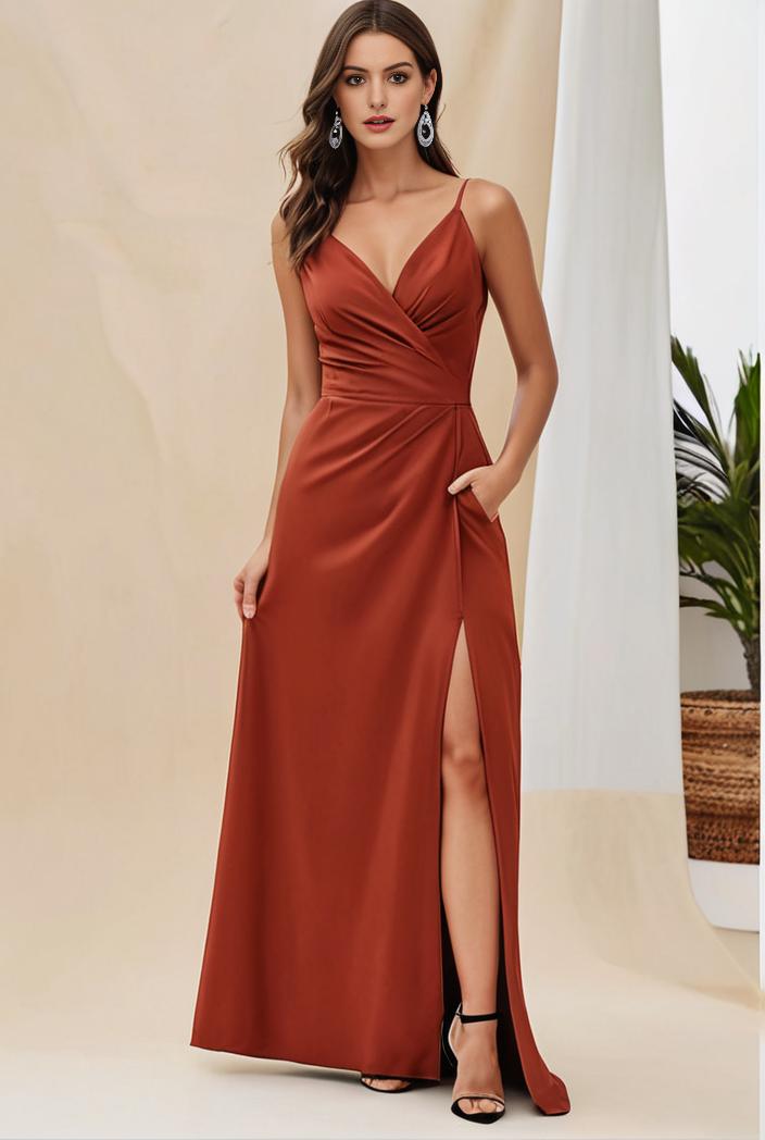 plus size shiny v neck side slit formal evening dress 107576