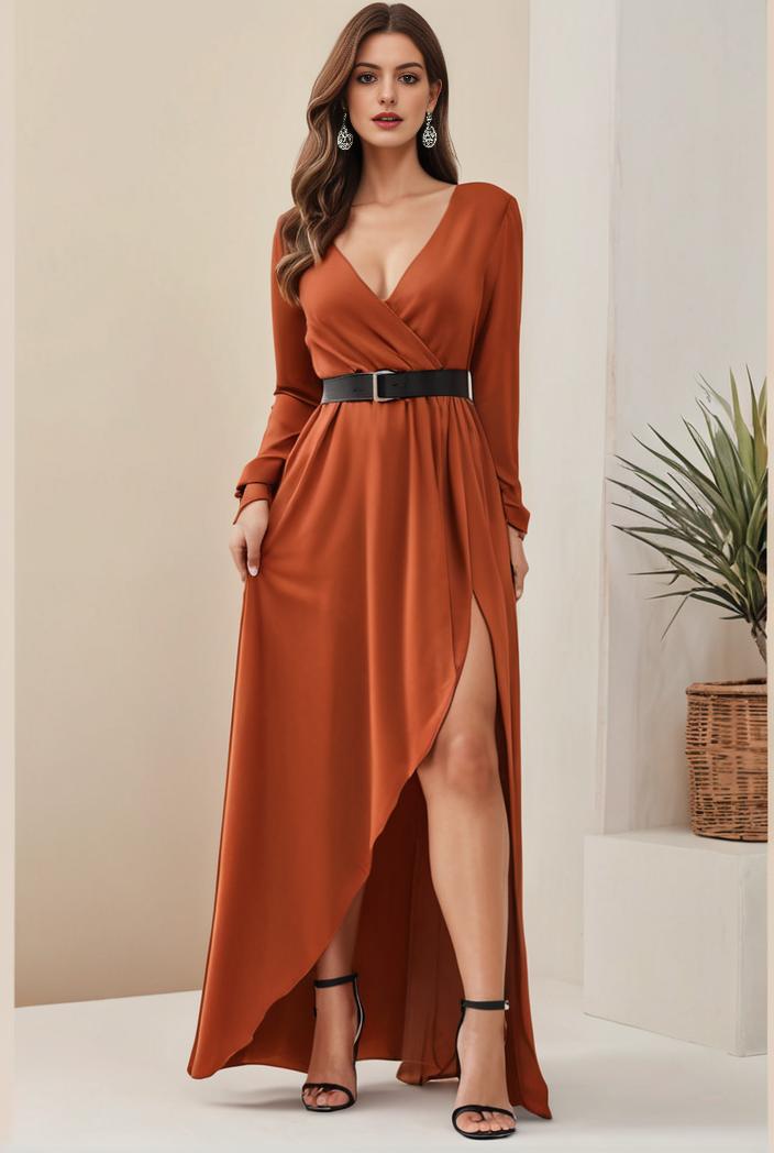 plus size shiny v neck side slit formal evening dress 107577