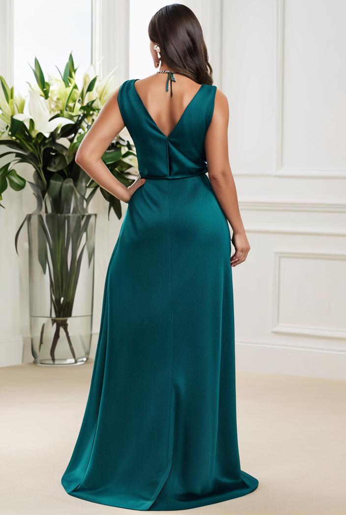 plus size shiny v neck side slit formal evening dress 107603