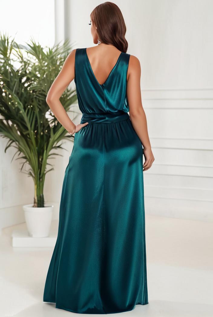 plus size shiny v neck side slit formal evening dress 107605