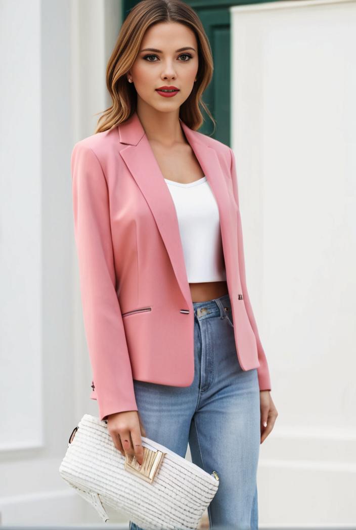 chic open front blazer with stylish pockets for women 103392