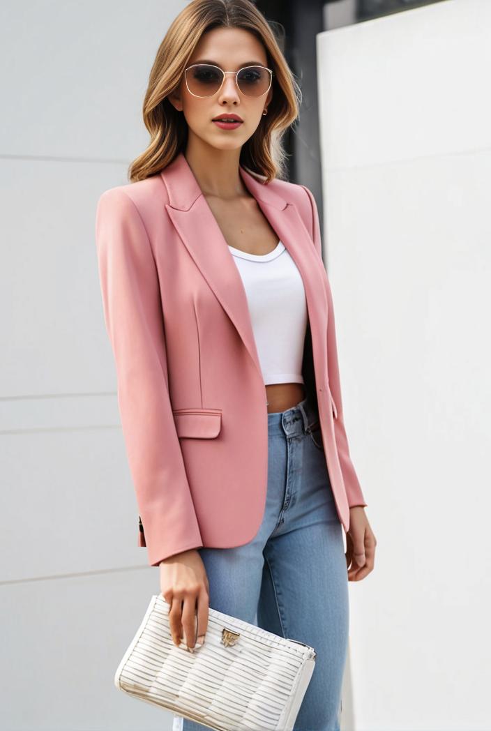 chic open front blazer with stylish pockets for women 103394