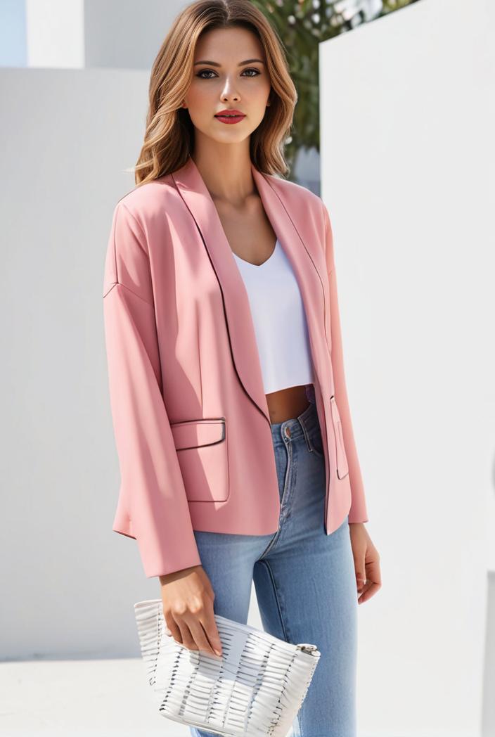 chic open front blazer with stylish pockets for women 103395