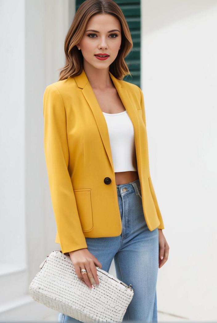 chic open front blazer with stylish pockets for women 103400